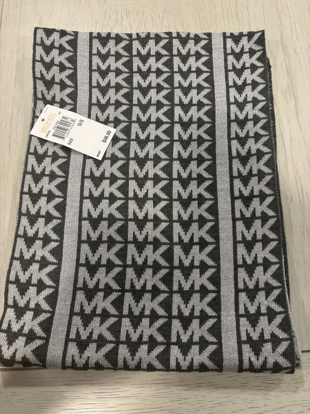 Michael Kors Gray and Dark Gray MK Logo Knit Scarf